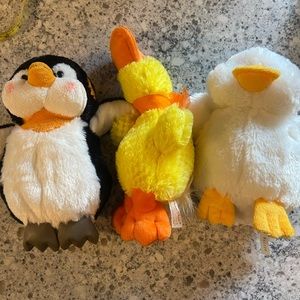 Vintage stuffed penguin and ducks set of 3 Ganz and other manufacturer 8-9” tall